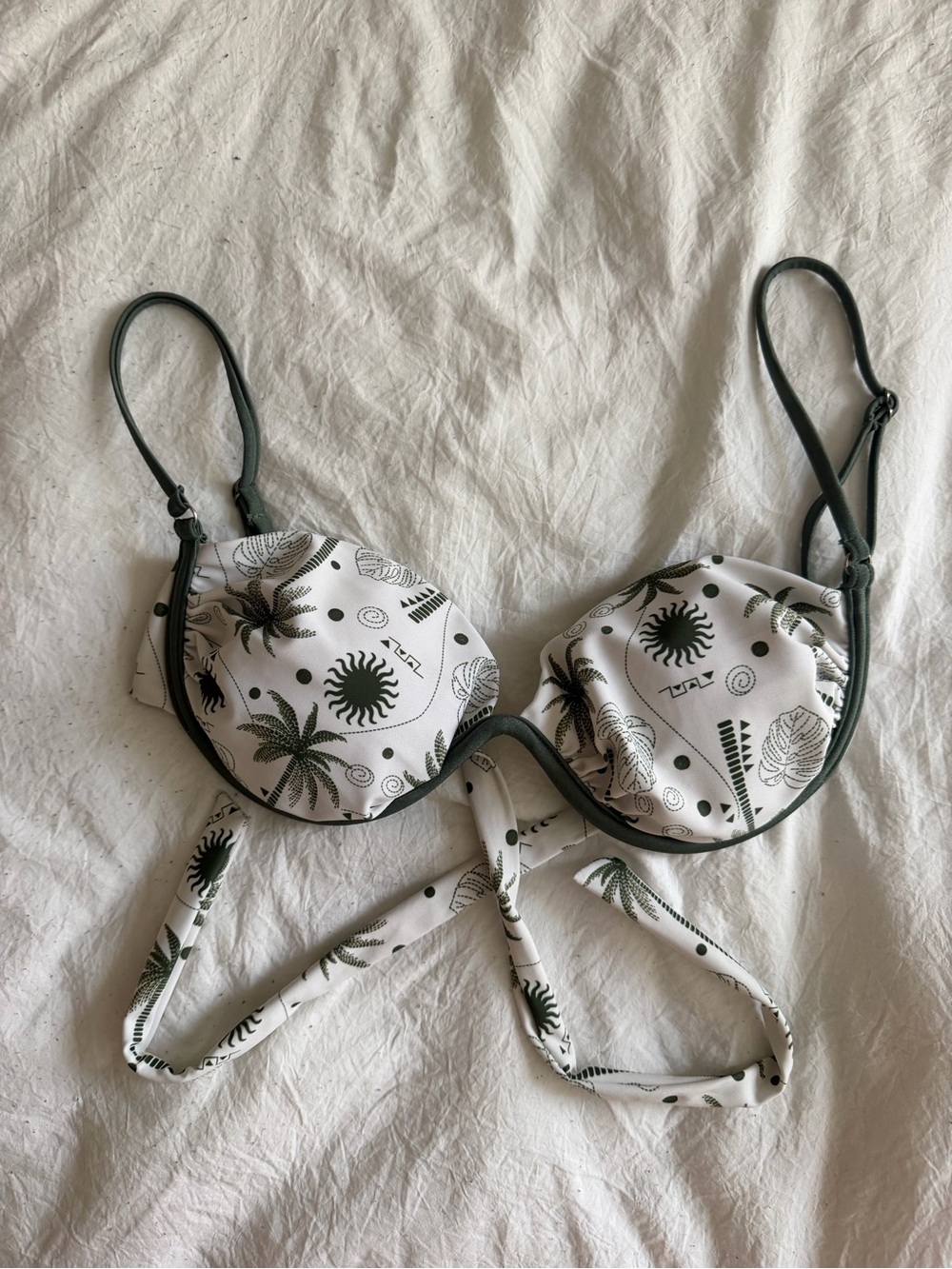 White & Green Tropical Print Underwire Bikini Top